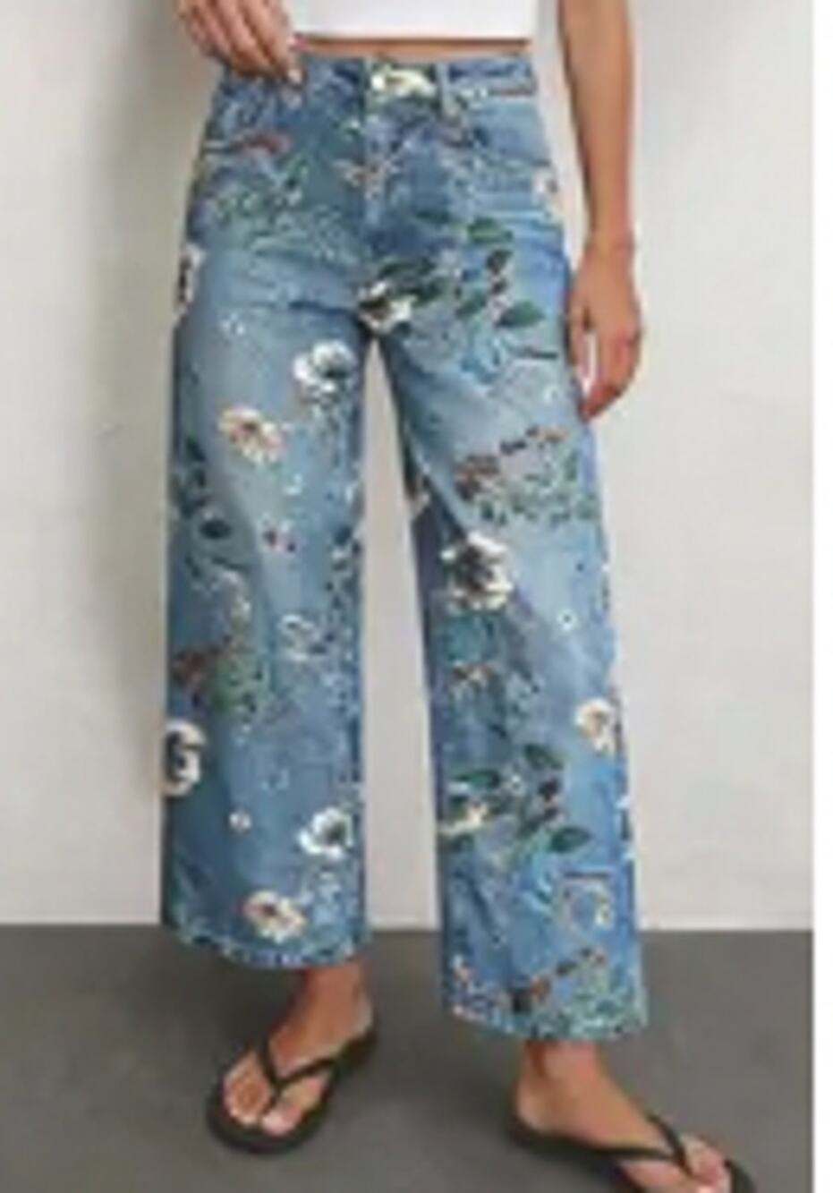 NWT Flemingals Allover Floral Pattern Straight Leg High Rise Crop Jeans Sz XLp - Picture 1 of 4